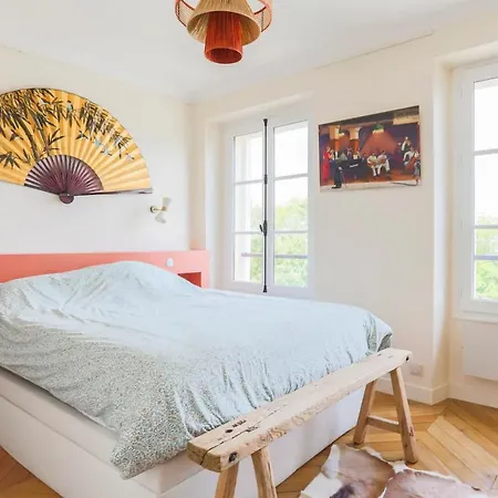 Beautiful View On Garden And Paris Eiffel Tower Near Transport Paris